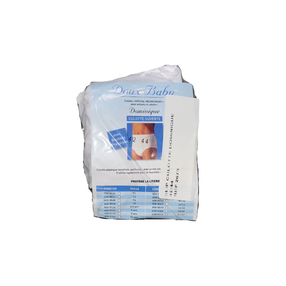 Présentation du produit Slip Culotte Imperméable PVC ouvrant(e) Doux Baby (L) avec le packaging