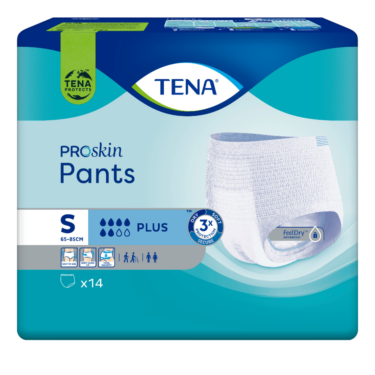 Présentation du produit Tena Pants Plus S avec le packaging