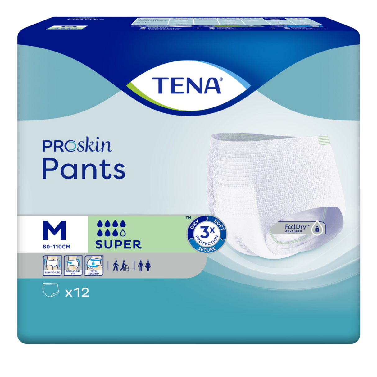 Présentation du produit Tena Pants Super M avec le packaging