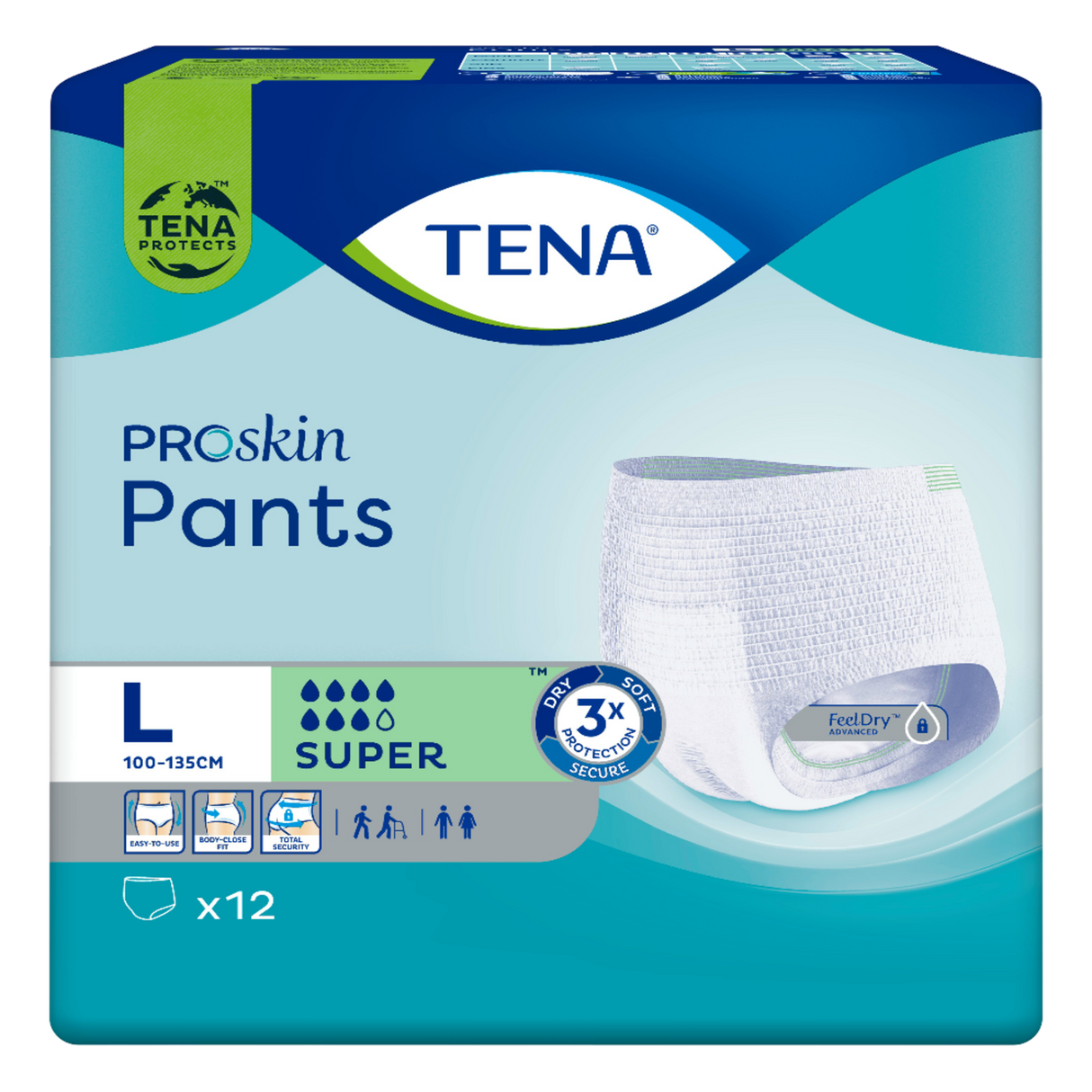 Présentation du produit Tena Pants Super L avec le packaging