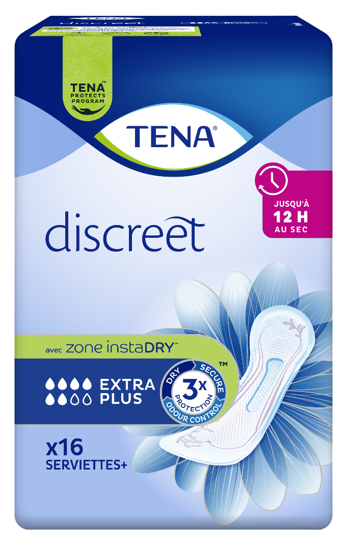 Présentation du produit Tena Discreet Extra Plus avec le packaging