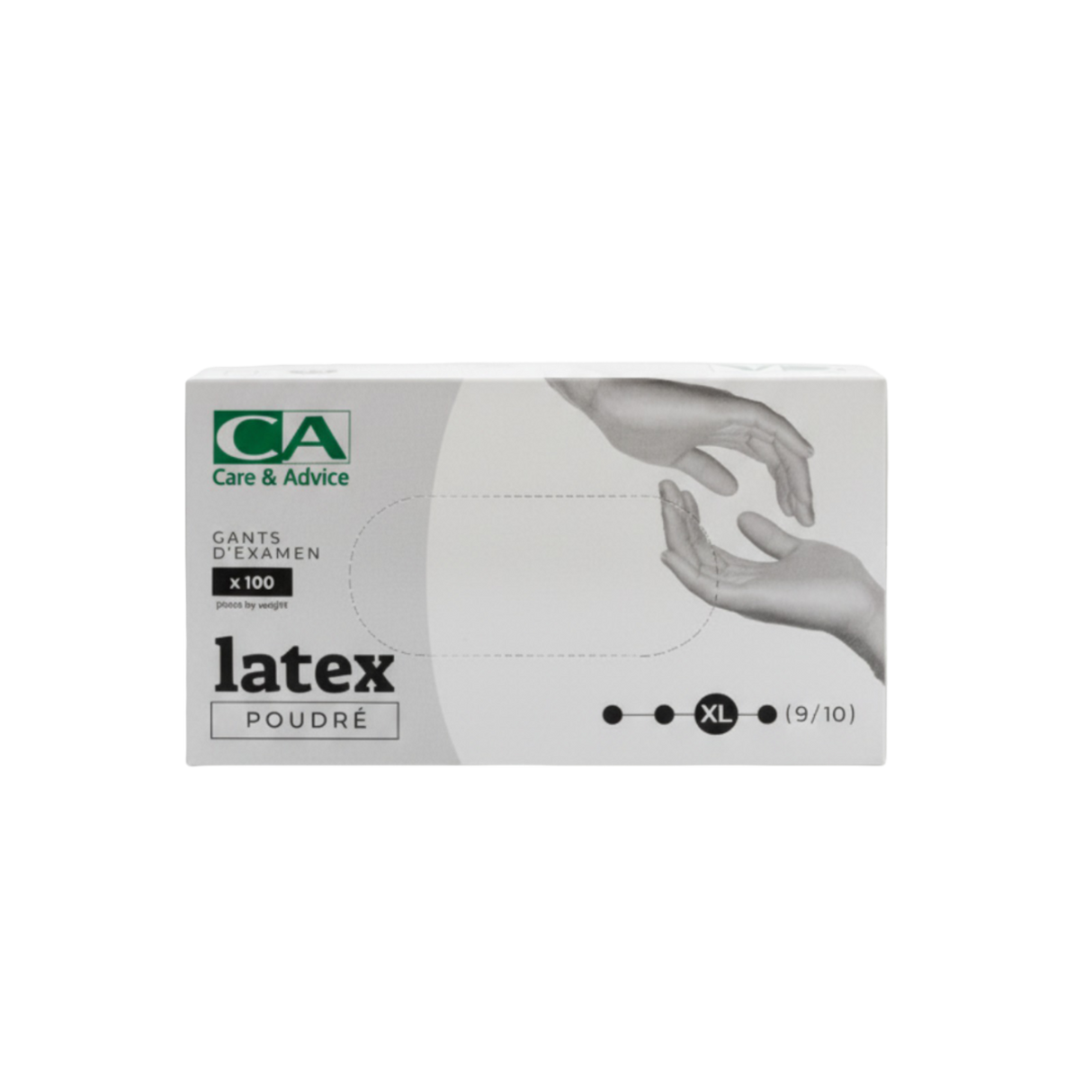 Présentation du produit Gants Latex poudrés CA Extra-Large (taille 9/10) avec le packaging