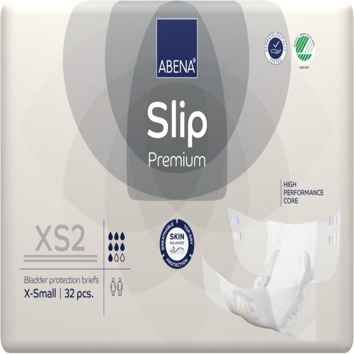 Présentation du produit Abena Slip Premium XS2 avec le packaging