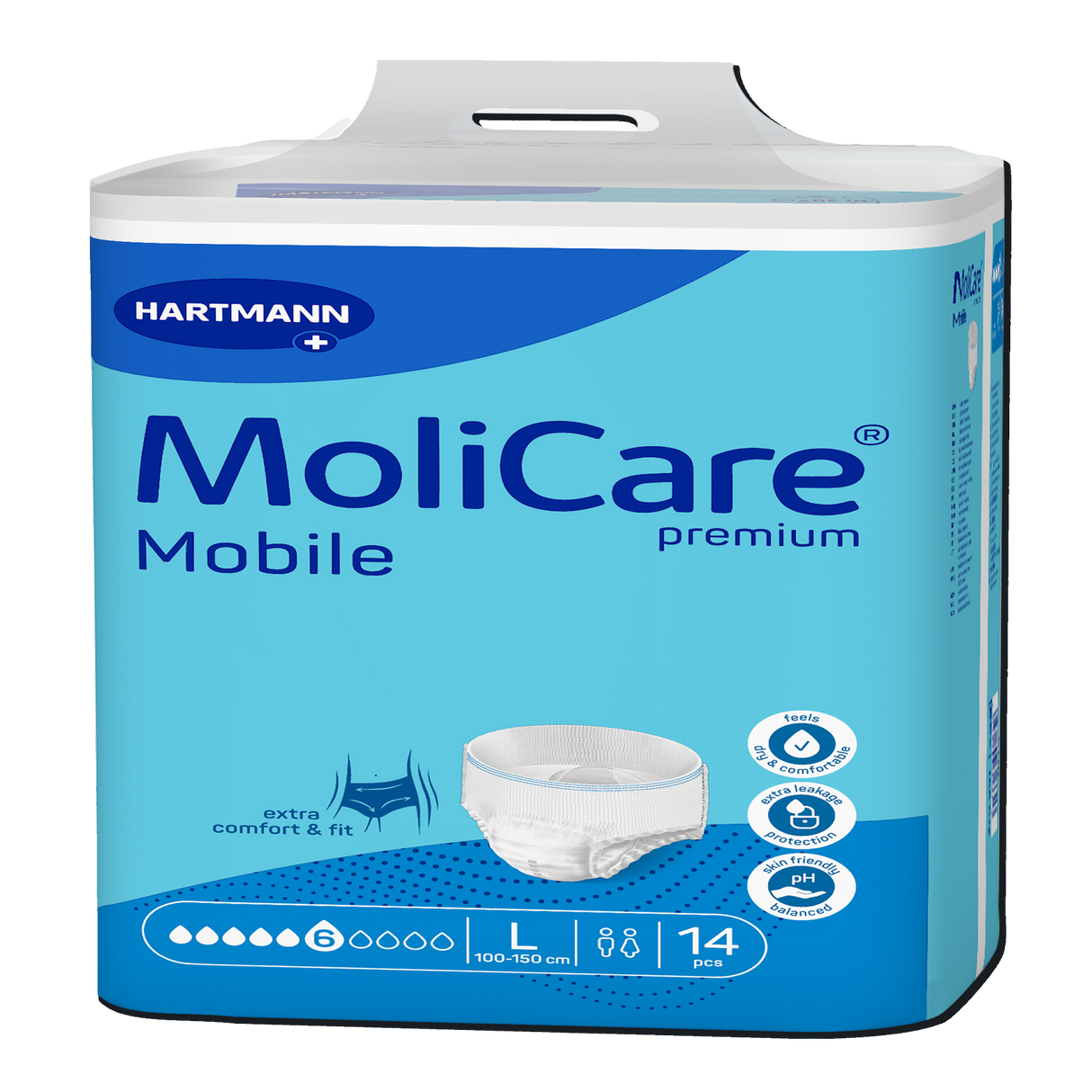 Présentation du produit MoliCare Mobile (6 gouttes) L avec le packaging