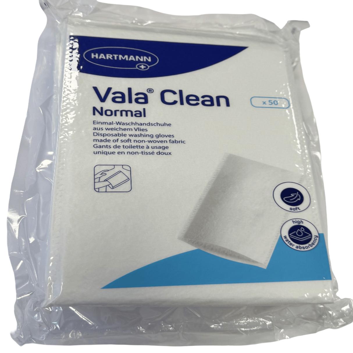 Présentation du produit Gants de toilette molletonnés ValaClean avec le packaging