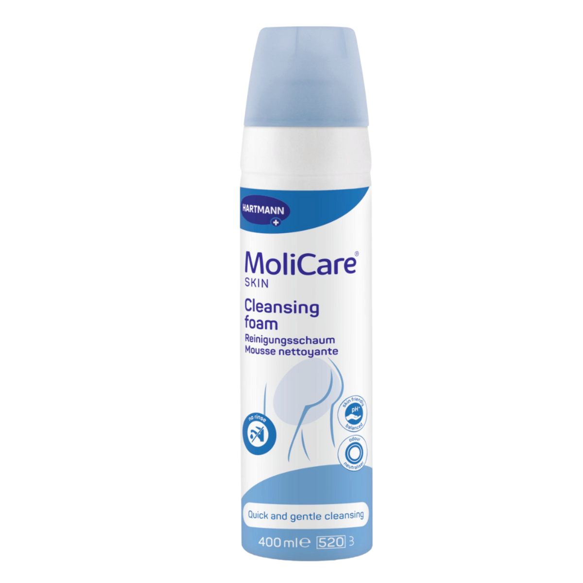 Présentation du produit Mousse nettoyante MoliCare Skin avec le packaging