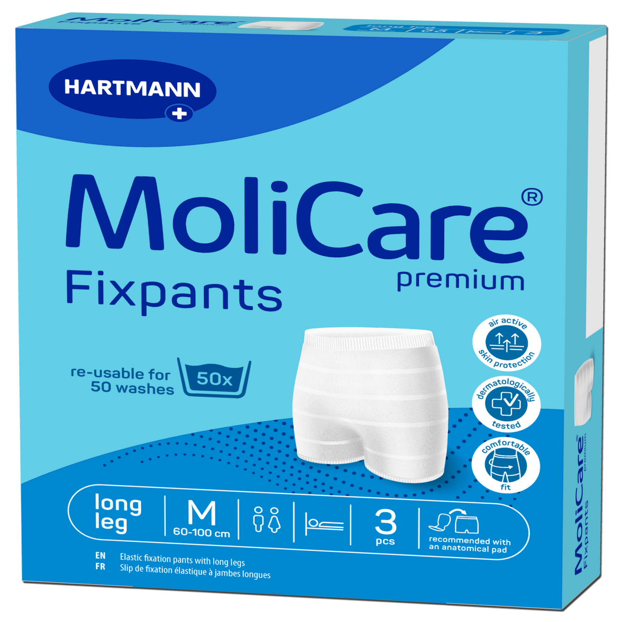 Présentation du produit Slips de maintien Molicare Fixpants M, avec le packaging