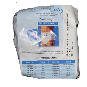 Présentation du produit Slip Culotte Imperméable PVC ouvrant(e) Doux Baby (M) avec le packaging