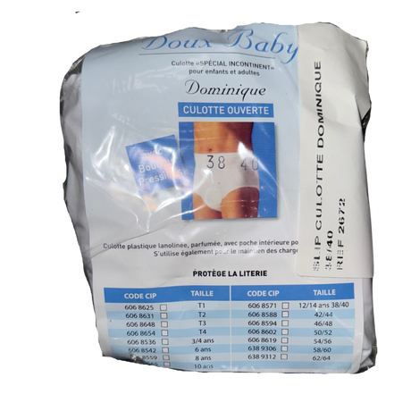 Présentation du produit Slip Culotte Imperméable PVC ouvrant(e) Doux Baby (M) avec le packaging