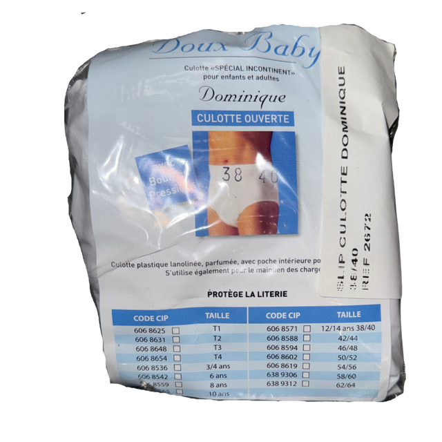 Présentation du produit Slip Culotte Imperméable PVC ouvrant(e) Doux Baby (M) avec le packaging