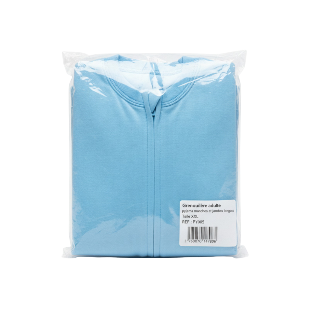 Présentation du produit Grenouillère 100% coton manches et jambes longues (XXL) avec le packaging