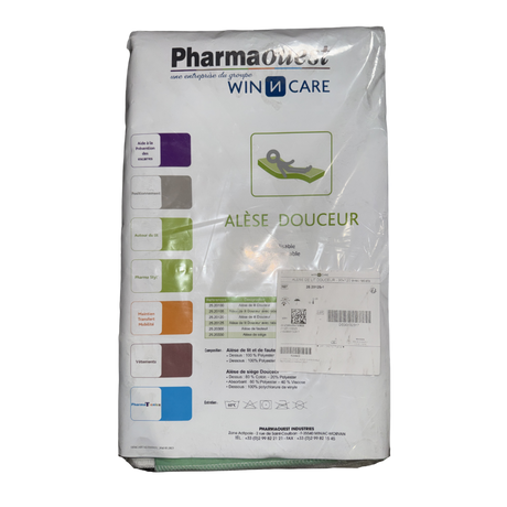 Présentation du produit Alèse Lavable Pharmaouest 90 x 120 cm bordable (avec rabat) avec le packaging