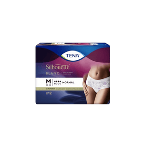 Présentation du produit Tena Silhouette Normal Blanc taille basse M avec le packaging