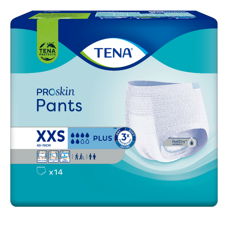 Présentation du produit Tena Pants Plus XXS avec le packaging