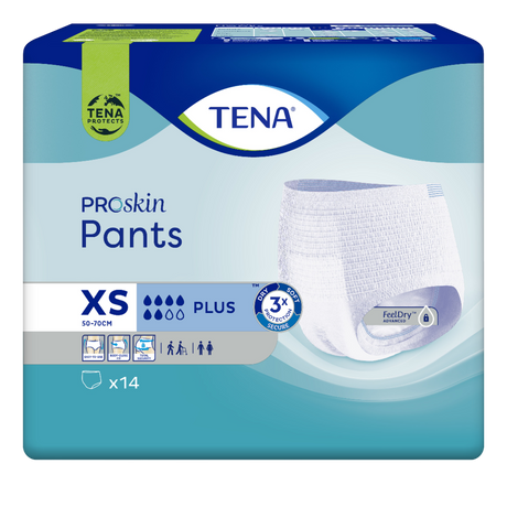 Présentation du produit Tena Pants Plus XS avec le packaging