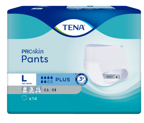 Présentation du produit Tena Pants Plus L avec le packaging