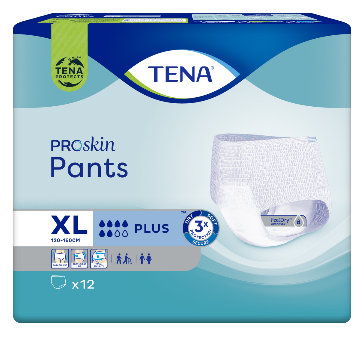 Présentation du produit Tena Pants Plus XL avec le packaging