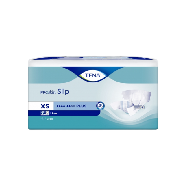 Présentation du produit Tena Slip Plus XS avec le packaging