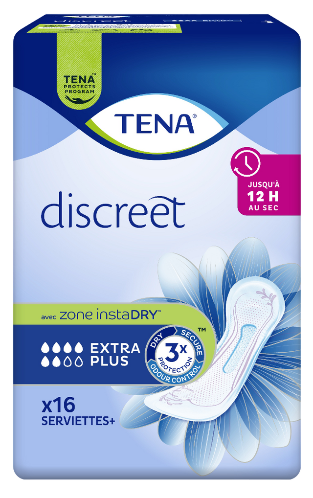 Présentation du produit Tena Discreet Extra Plus avec le packaging