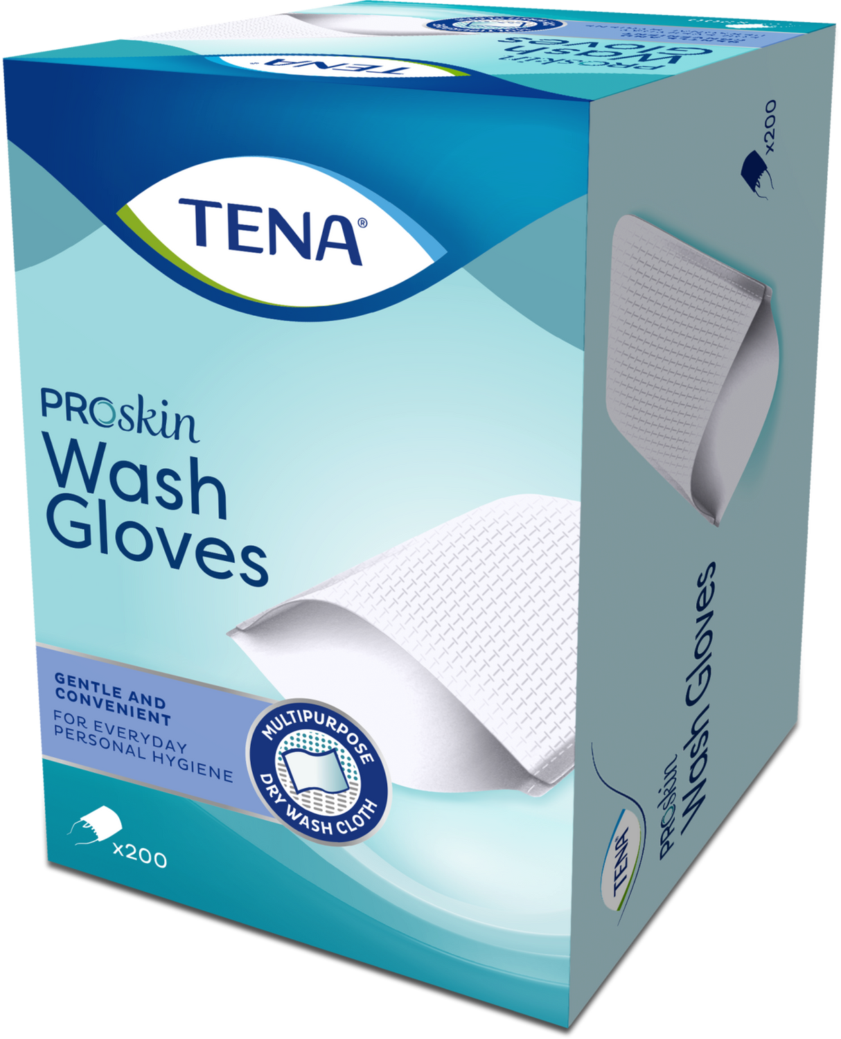 Présentation du produit Gants de toilette Tena Wash Gloves avec le packaging