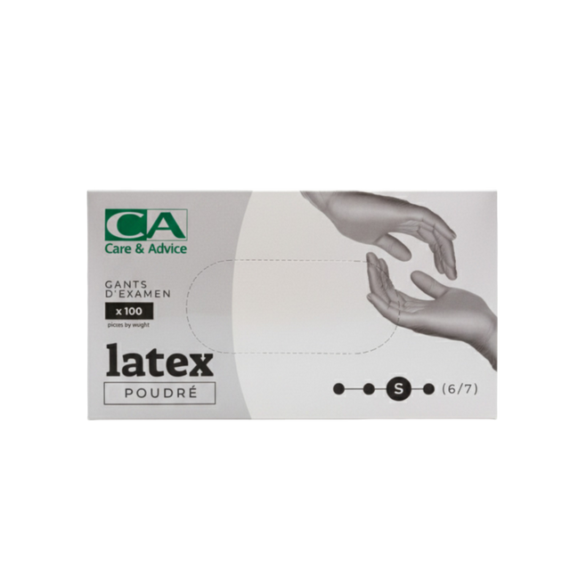 Présentation du produit Gants Latex poudrés CA Small (taille 6/7) avec le packaging