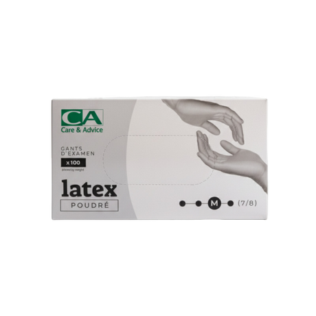 Présentation du produit Gants Latex poudrés CA Médium (taille 7/8) avec le packaging