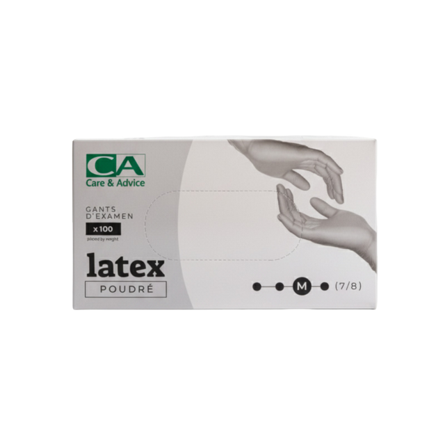 Présentation du produit Gants Latex poudrés CA Médium (taille 7/8) avec le packaging