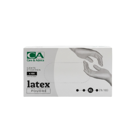 Présentation du produit Gants Latex poudrés CA Extra-Large (taille 9/10) avec le packaging