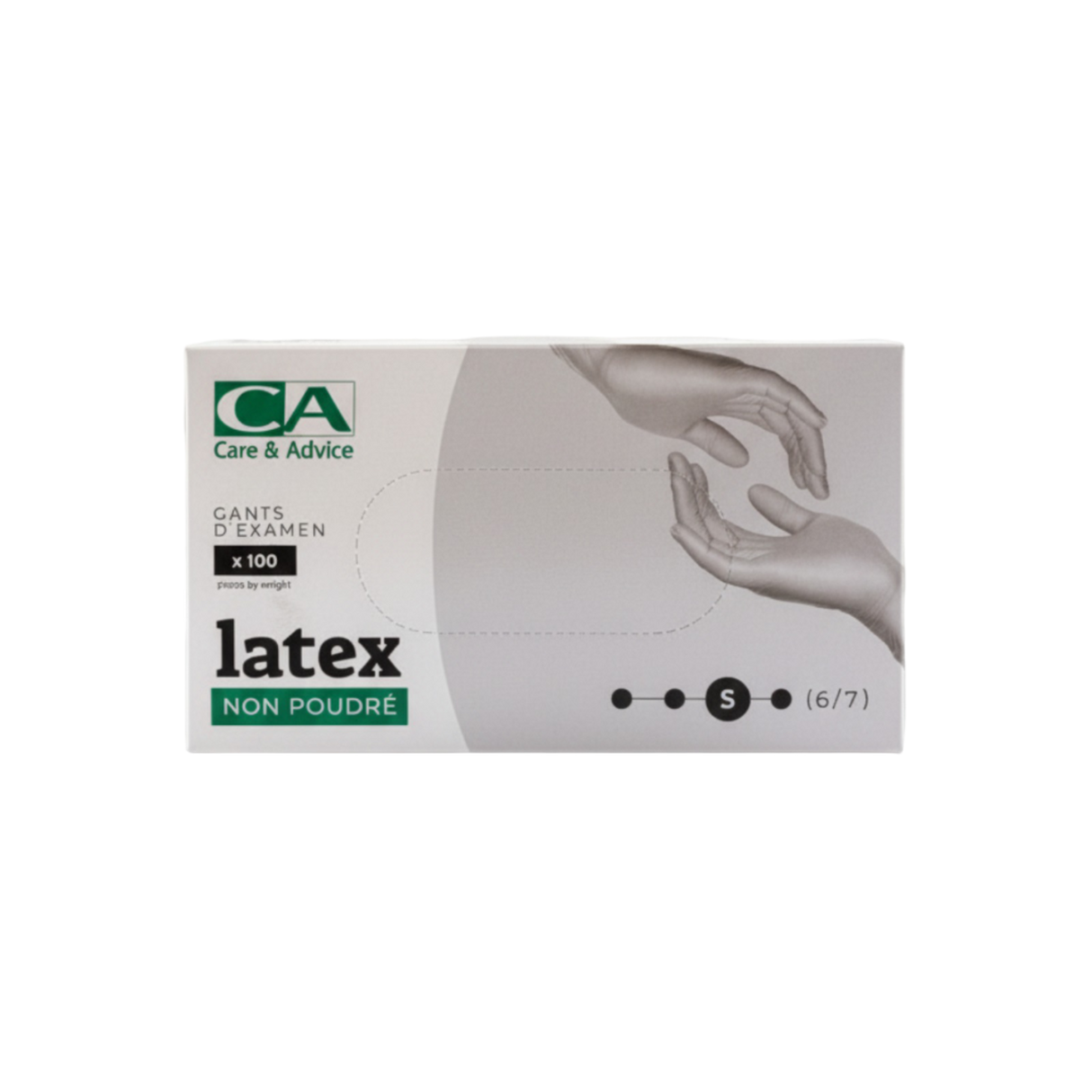 Présentation du produit Gants Latex non poudrés CA Small (taille 6/7) avec le packaging