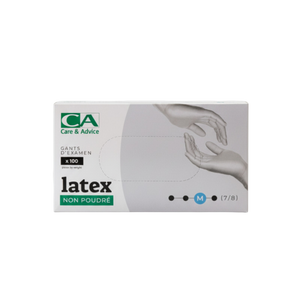 Présentation du produit Gants Latex non poudrés CA Médium (taille 7/8) avec le packaging