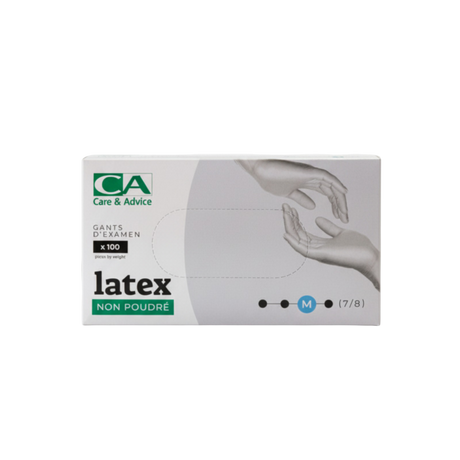 Présentation du produit Gants Latex non poudrés CA Médium (taille 7/8) avec le packaging