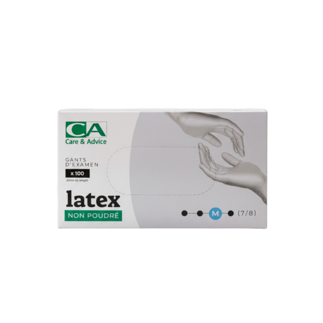 Présentation du produit Gants Latex non poudrés CA Médium (taille 7/8) avec le packaging