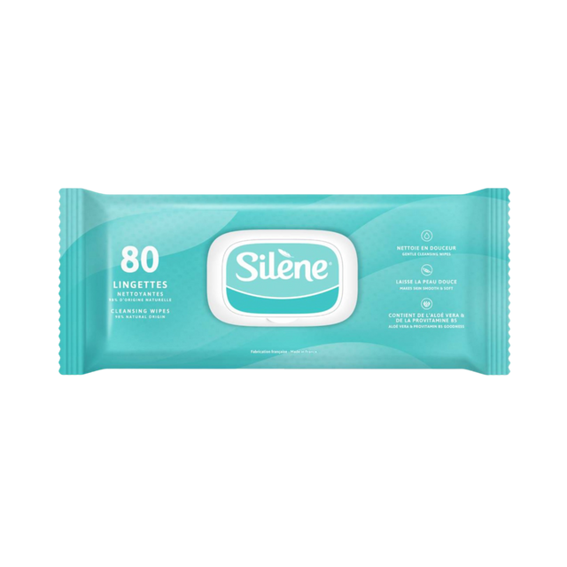 Présentation du produit Lingettes imprégnées Silène avec le packaging