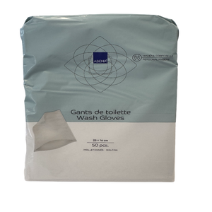 Présentation du produit Gants de toilette molletonnés Abena avec le packaging