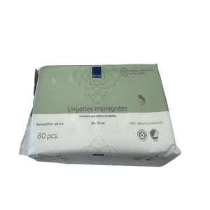 Présentation du produit Lingettes imprégnées non parfumées Abena avec le packaging