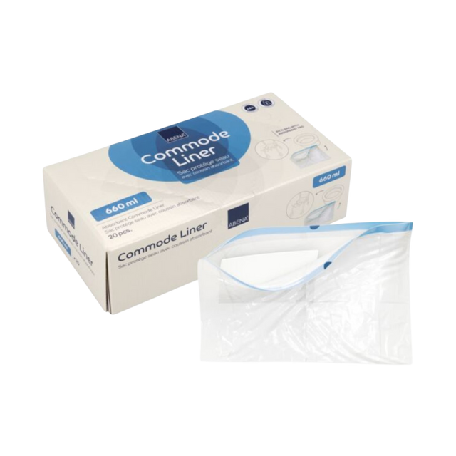 Présentation du produit Sac de recueil Protège-seau de chaise percée Abena avec le packaging