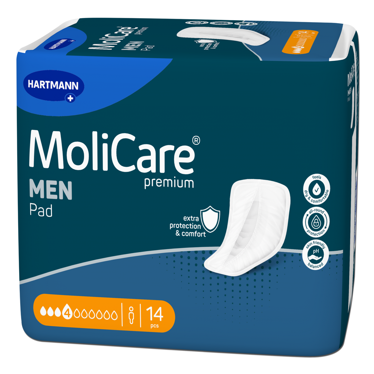 Présentation du produit Molicare Premium Men Pad (4 gouttes) avec le packaging