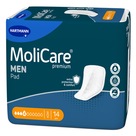 Présentation du produit Molicare Premium Men Pad (4 gouttes) avec le packaging