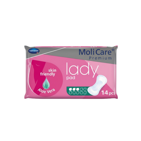 Présentation du produit Molicare Lady pad (3 gouttes) avec le packaging