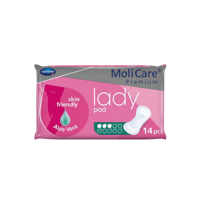 Présentation du produit Molicare Lady pad (3 gouttes) avec le packaging