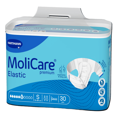 Présentation du produit MoliCare Premium Elastic (6 gouttes) S avec le packaging