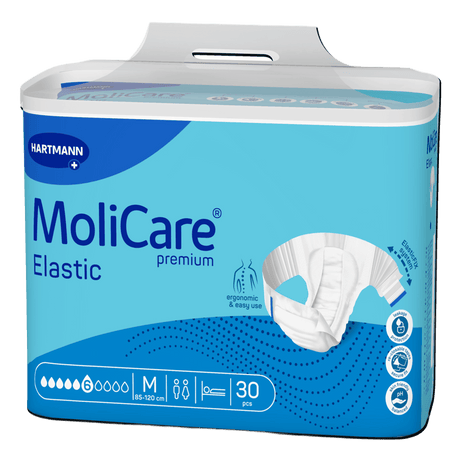 Présentation du produit MoliCare Premium Elastic (6 gouttes) M avec le packaging