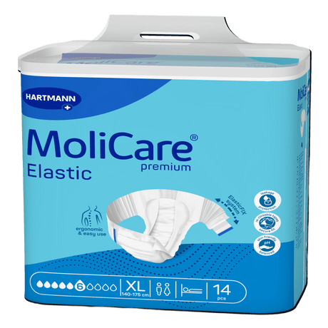 Présentation du produit MoliCare Premium Elastic (6 gouttes) XL avec le packaging