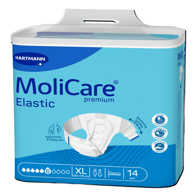 Présentation du produit MoliCare Premium Elastic (6 gouttes) XL avec le packaging