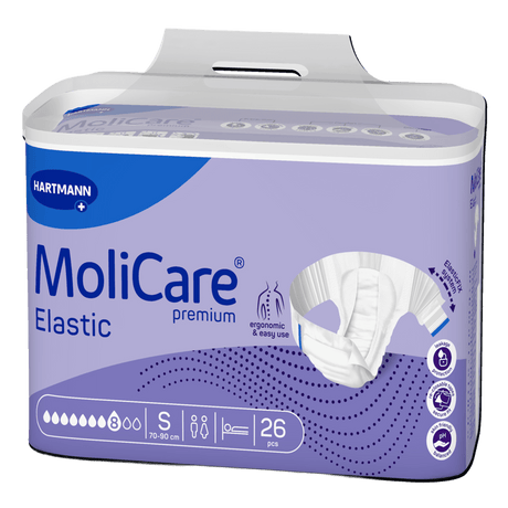 Présentation du produit MoliCare Premium Elastic (8 gouttes) S avec le packaging