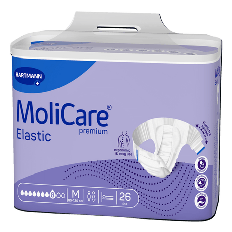 Présentation du produit MoliCare Premium Elastic (8 gouttes) M avec le packaging