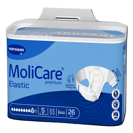 Présentation du produit MoliCare Premium Elastic (9 gouttes) S avec le packaging