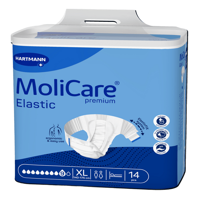 Présentation du produit MoliCare Premium Elastic (9 gouttes) XL avec le packaging