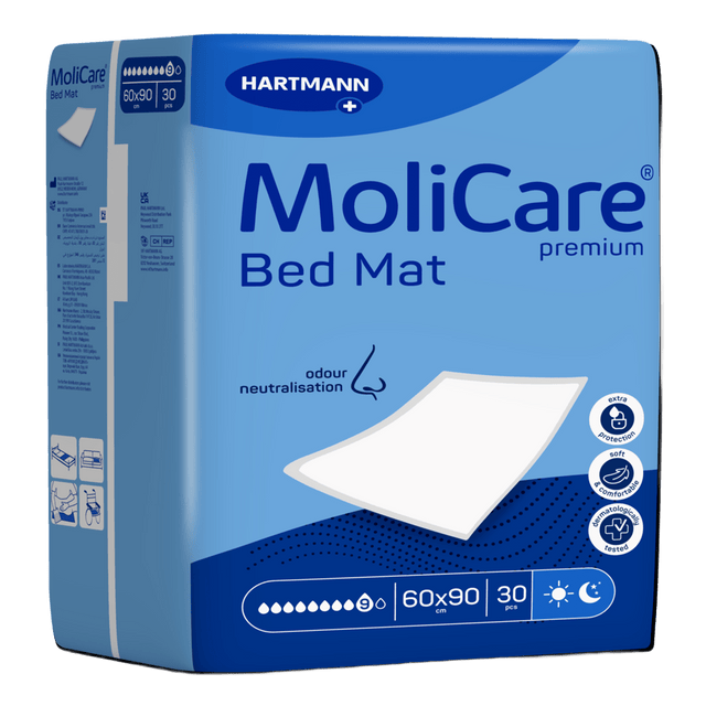 Présentation du produit Molicare Premium Bed Mat (9 gouttes) avec le packaging