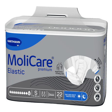 Présentation du produit MoliCare Premium Elastic (10 gouttes) S avec le packaging